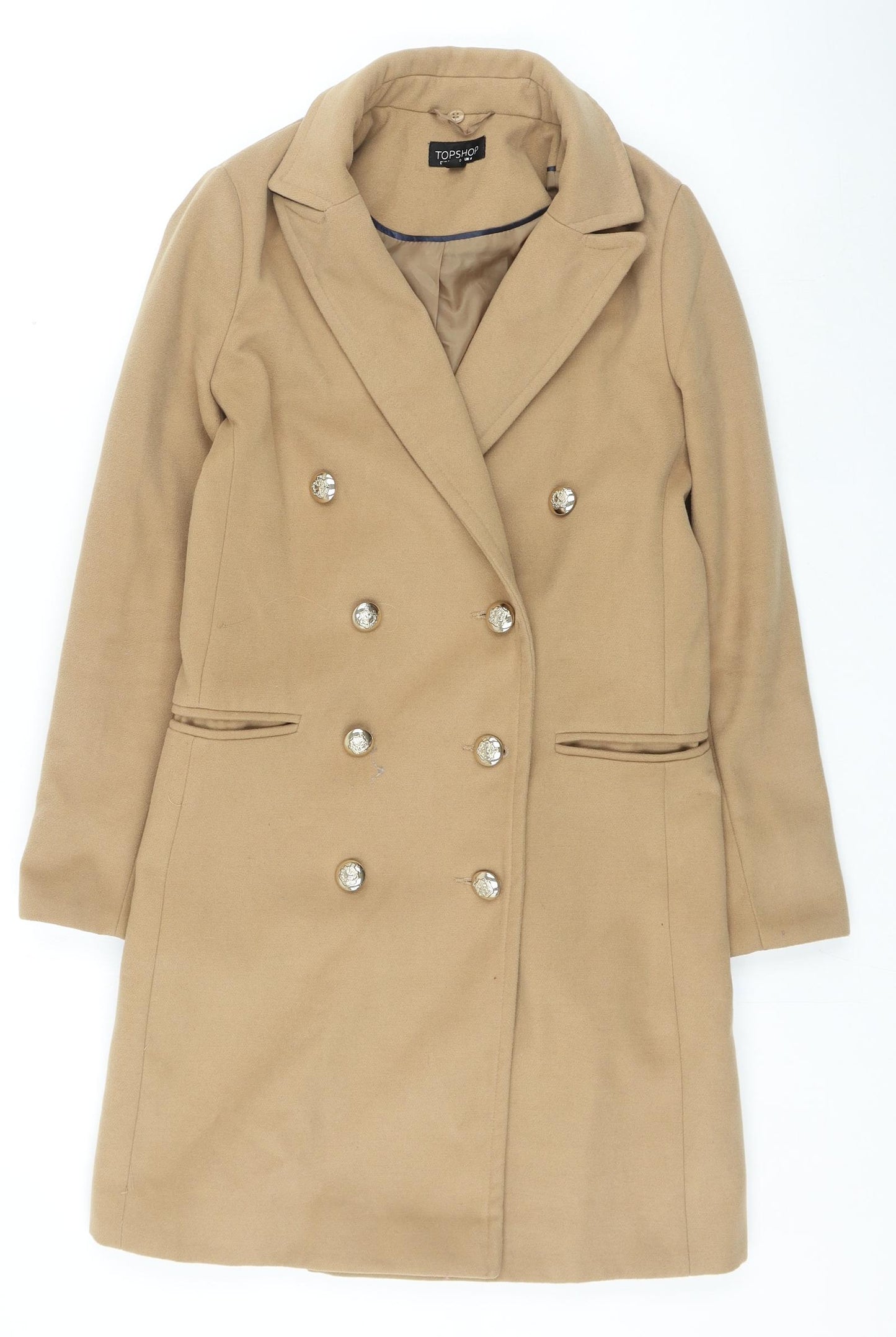 Topshop Womens Brown Overcoat Coat Size 4 Buckle