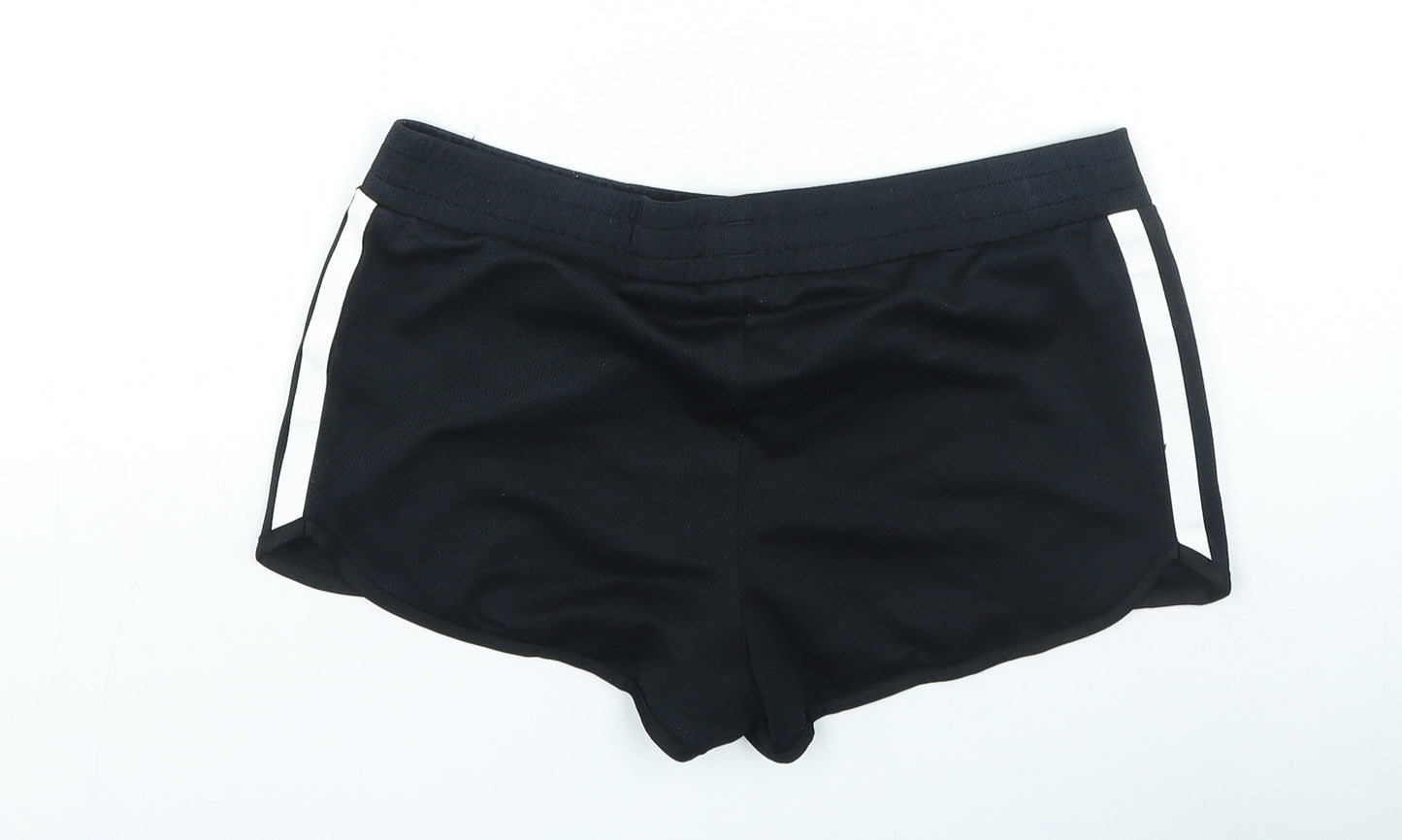 adidas Womens Black Striped Polyester Hot Pants Shorts Size 10 L4 in Regular Drawstring