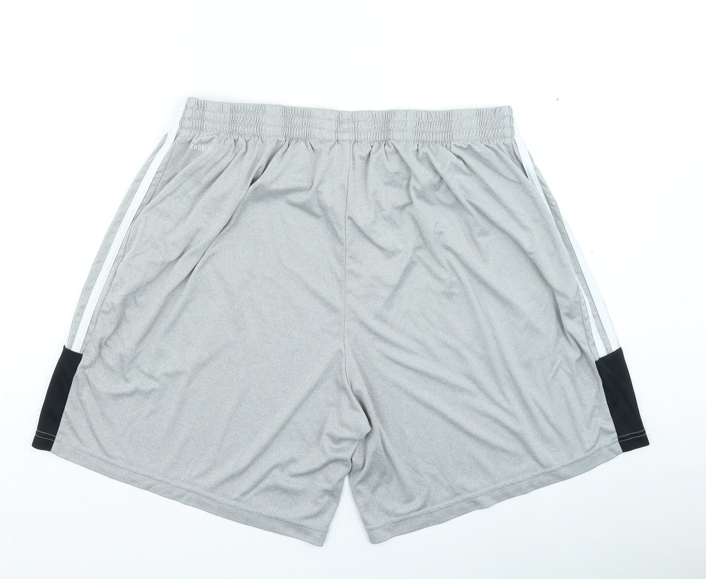 adidas Mens Grey Striped Polyester Sweat Shorts Size 2XL L7 in Regular Drawstring