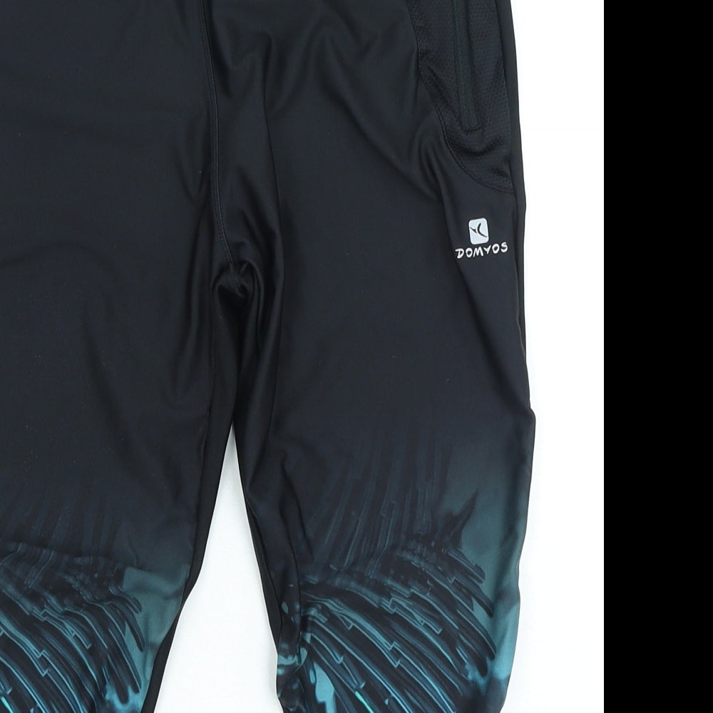 DOMYOS Womens Black Geometric Polyester Cropped Leggings Size 32 in L20 in
