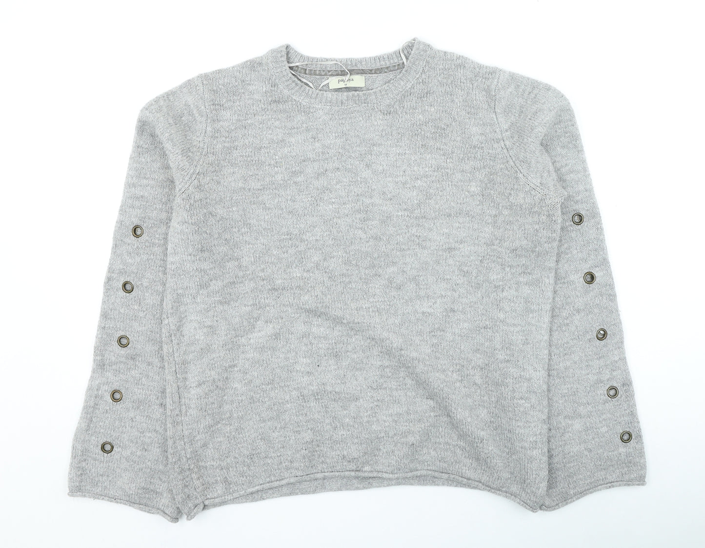 Papaya Womens Grey Round Neck Acrylic Pullover Jumper Size M