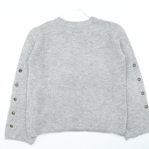Papaya Womens Grey Round Neck Acrylic Pullover Jumper Size M