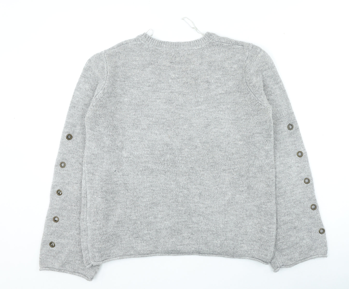 Papaya Womens Grey Round Neck Acrylic Pullover Jumper Size M