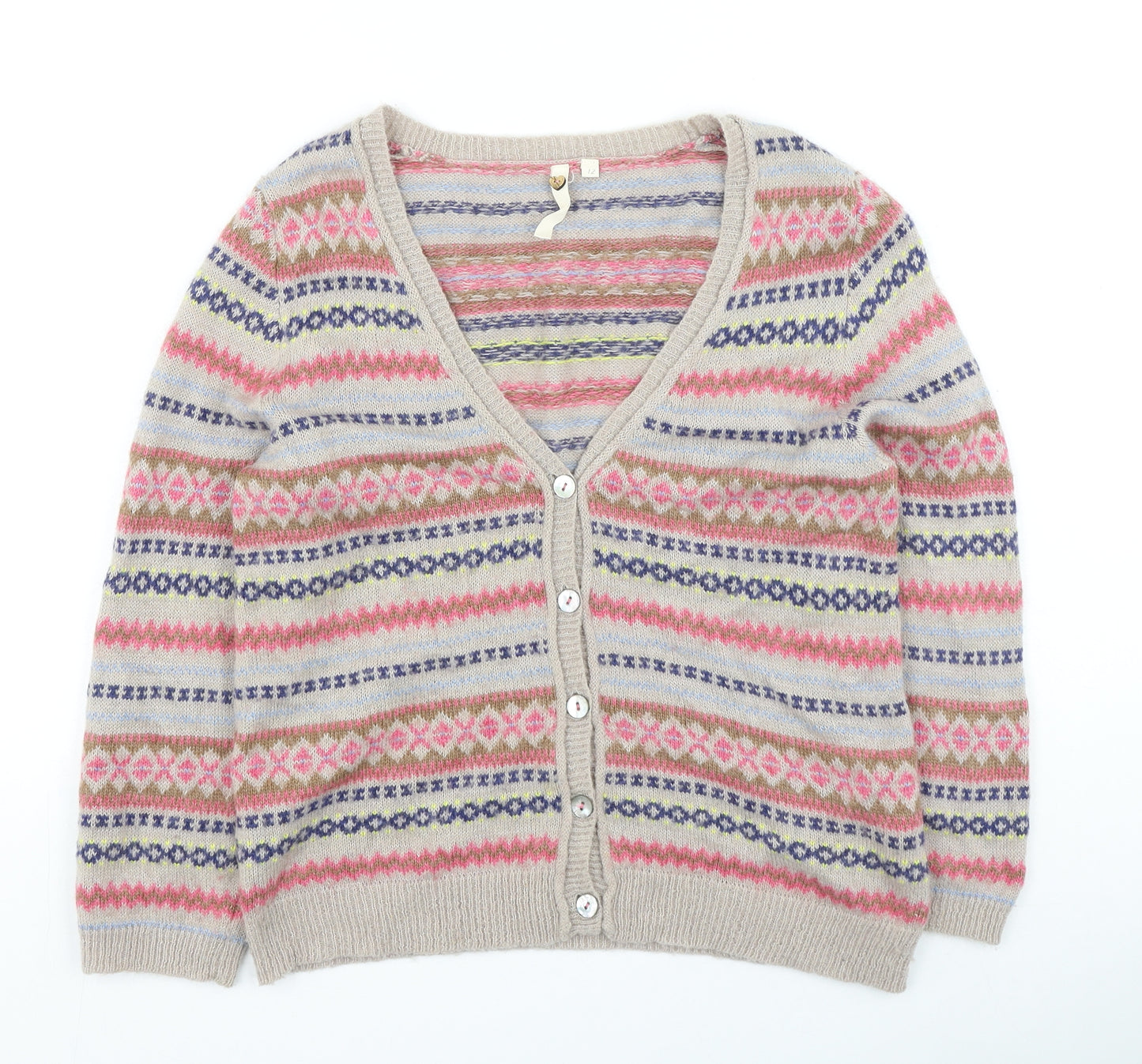 White Stuff Womens Multicoloured V-Neck Geometric Viscose Cardigan Jumper Size 12