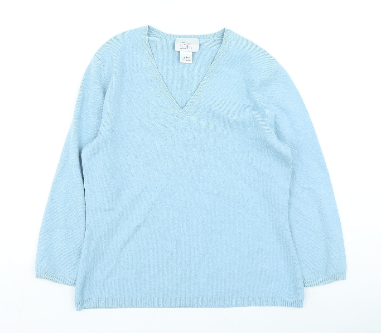LOFT Womens Blue V-Neck Nylon Pullover Jumper Size M