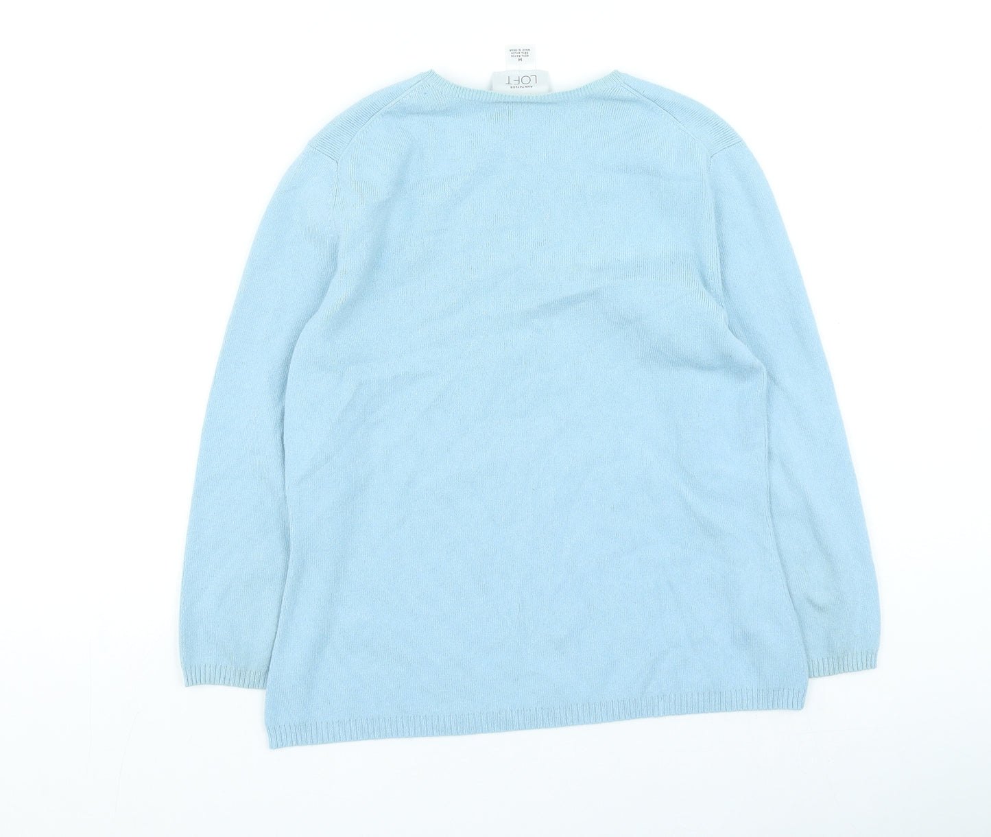 LOFT Womens Blue V-Neck Nylon Pullover Jumper Size M