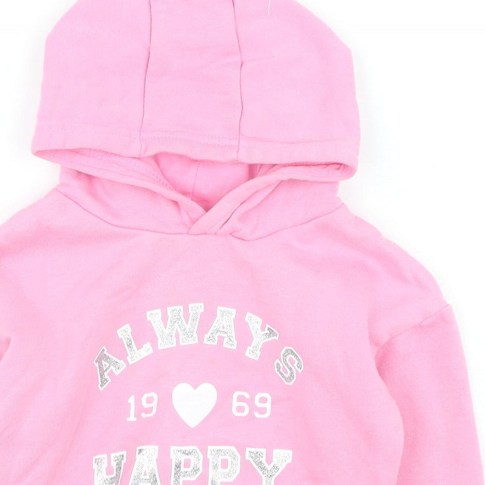 Primark Girls Pink Cotton Pullover Hoodie Size 6-7 Years Pullover - Always Happy