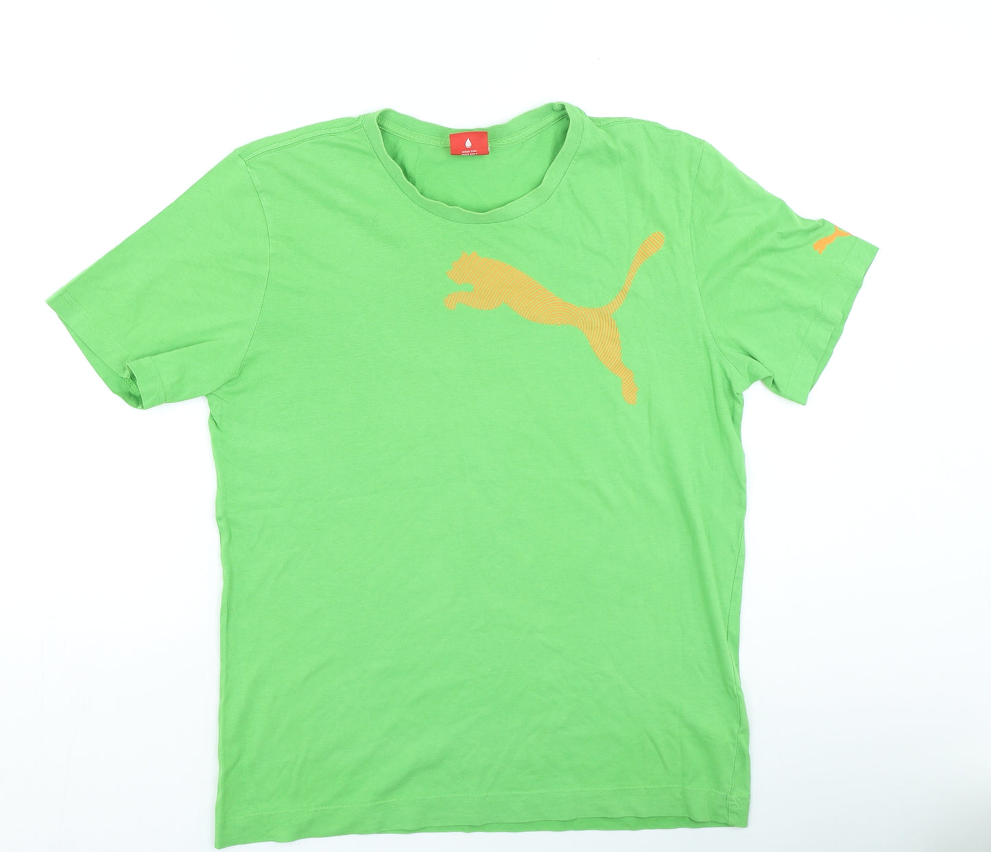 PUMA Mens Green Cotton T-Shirt Size S Round Neck
