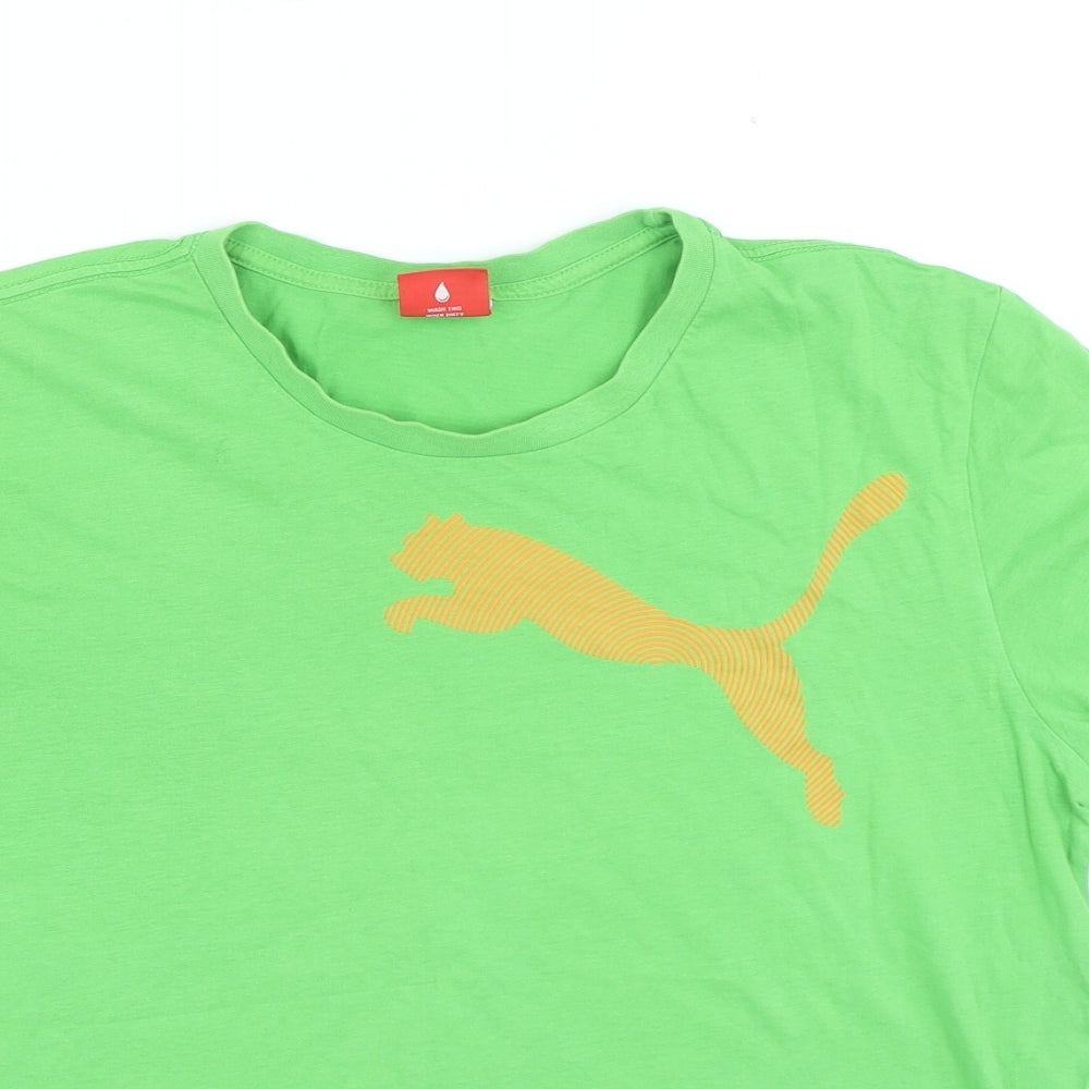 PUMA Mens Green Cotton T-Shirt Size S Round Neck