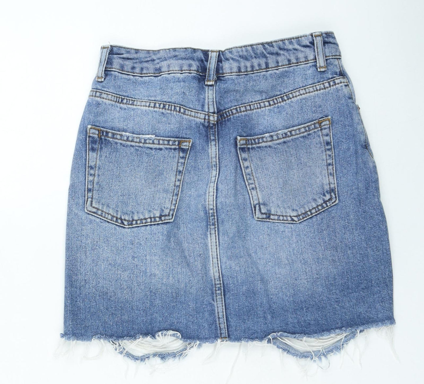 Topshop Womens Blue Cotton Mini Skirt Size 6 Zip