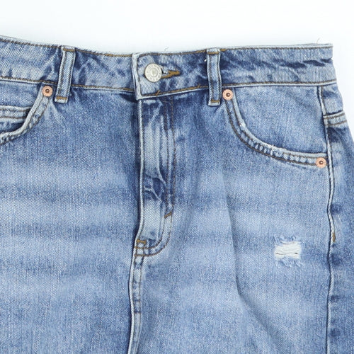 Topshop Womens Blue Cotton Mini Skirt Size 6 Zip