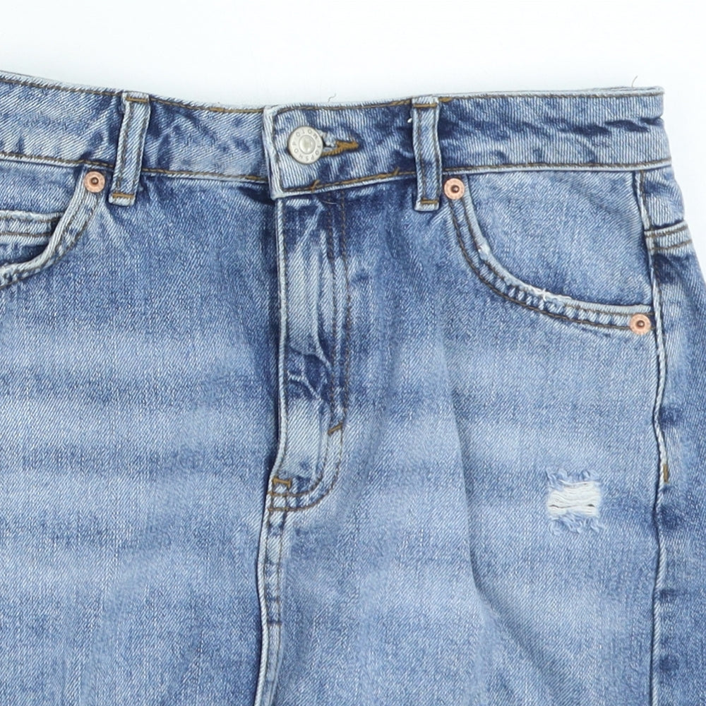 Topshop Womens Blue Cotton Mini Skirt Size 6 Zip