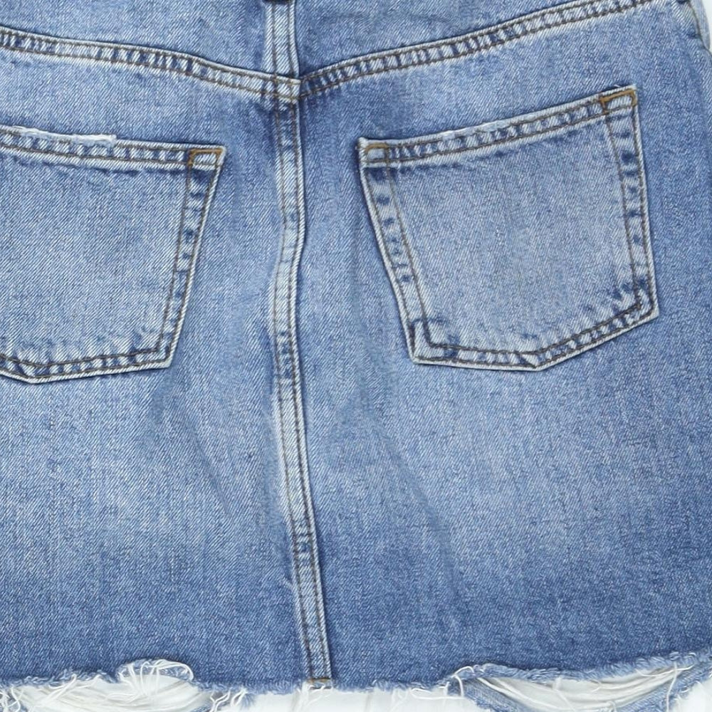 Topshop Womens Blue Cotton Mini Skirt Size 6 Zip