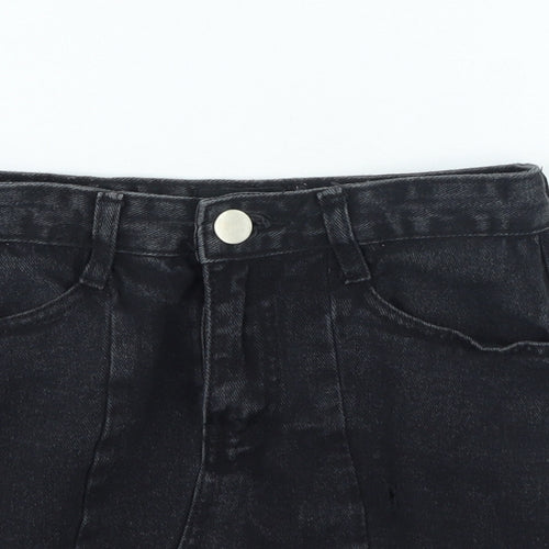 PRETTYLITTLETHING Womens Black Cotton Mini Skirt Size 6 Zip