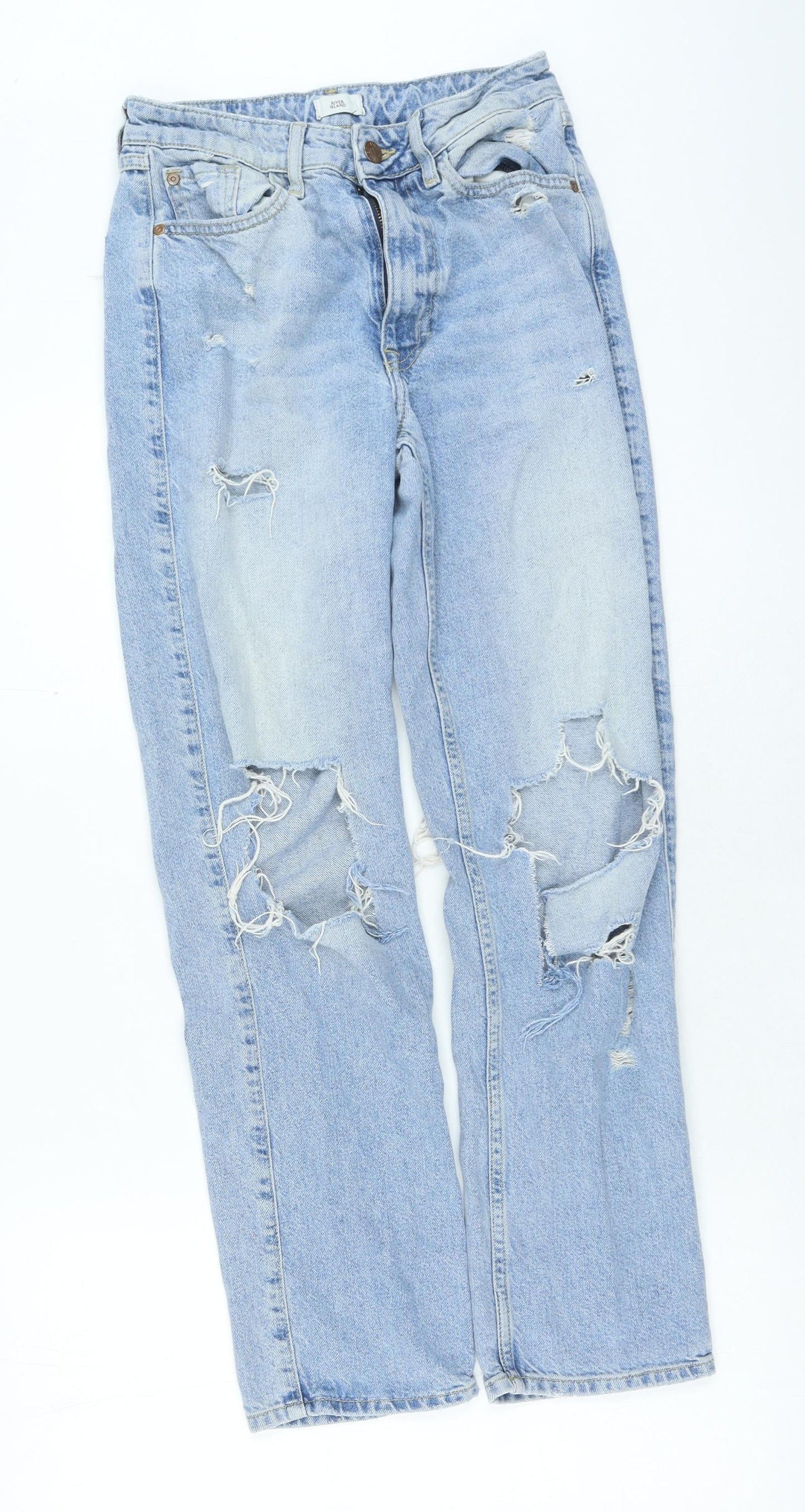 River Island Womens Blue Cotton Mom Jeans Size 6 L26 in Regular Zip