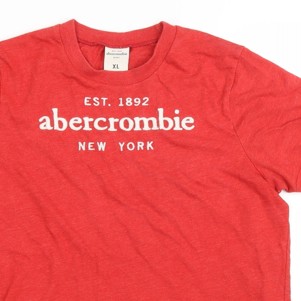 abercrombie kids Boys Red Cotton Basic T-Shirt Size XL Round Neck