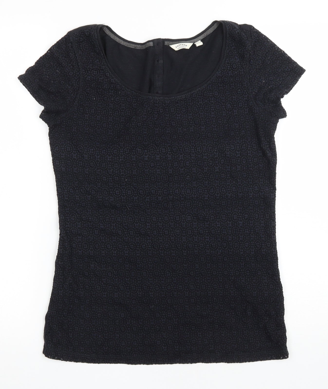 Fat Face Womens Black Floral 100% Cotton Basic T-Shirt Size 6 Scoop Neck