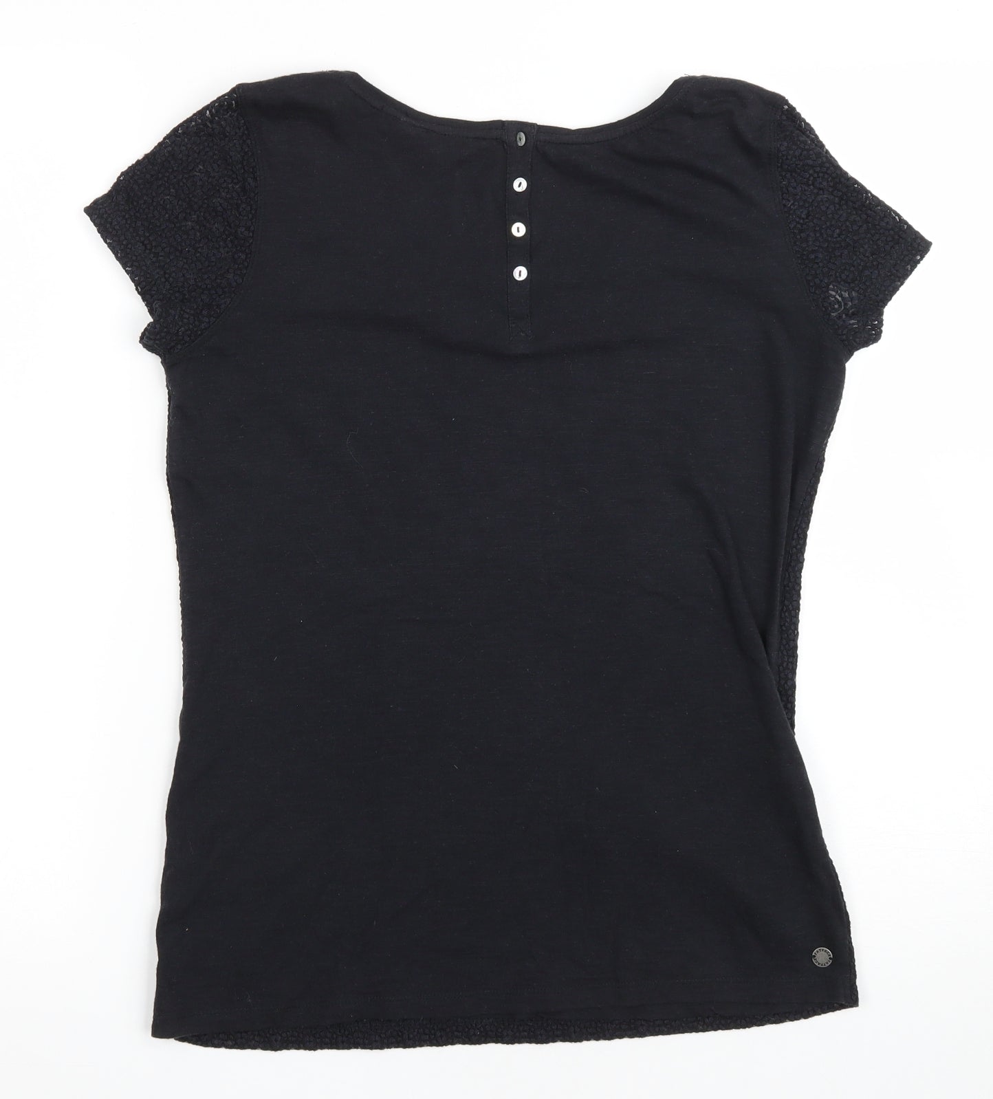 Fat Face Womens Black Floral 100% Cotton Basic T-Shirt Size 6 Scoop Neck