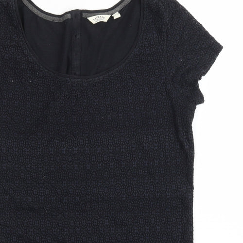 Fat Face Womens Black Floral 100% Cotton Basic T-Shirt Size 6 Scoop Neck