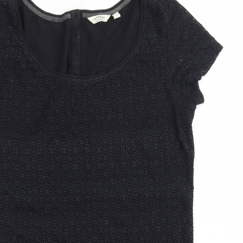 Fat Face Womens Black Floral 100% Cotton Basic T-Shirt Size 6 Scoop Neck