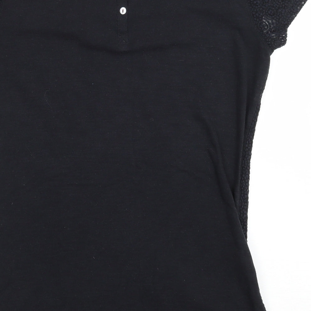Fat Face Womens Black Floral 100% Cotton Basic T-Shirt Size 6 Scoop Neck