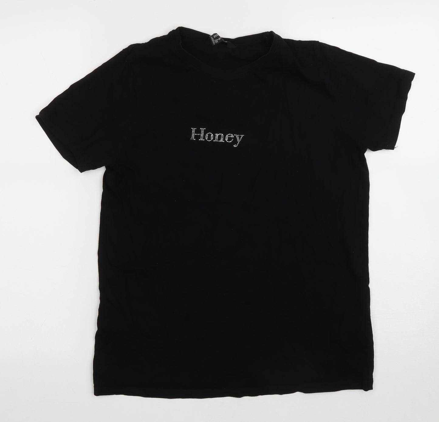 New Look Womens Black Cotton Basic T-Shirt Size 12 Round Neck - Honey