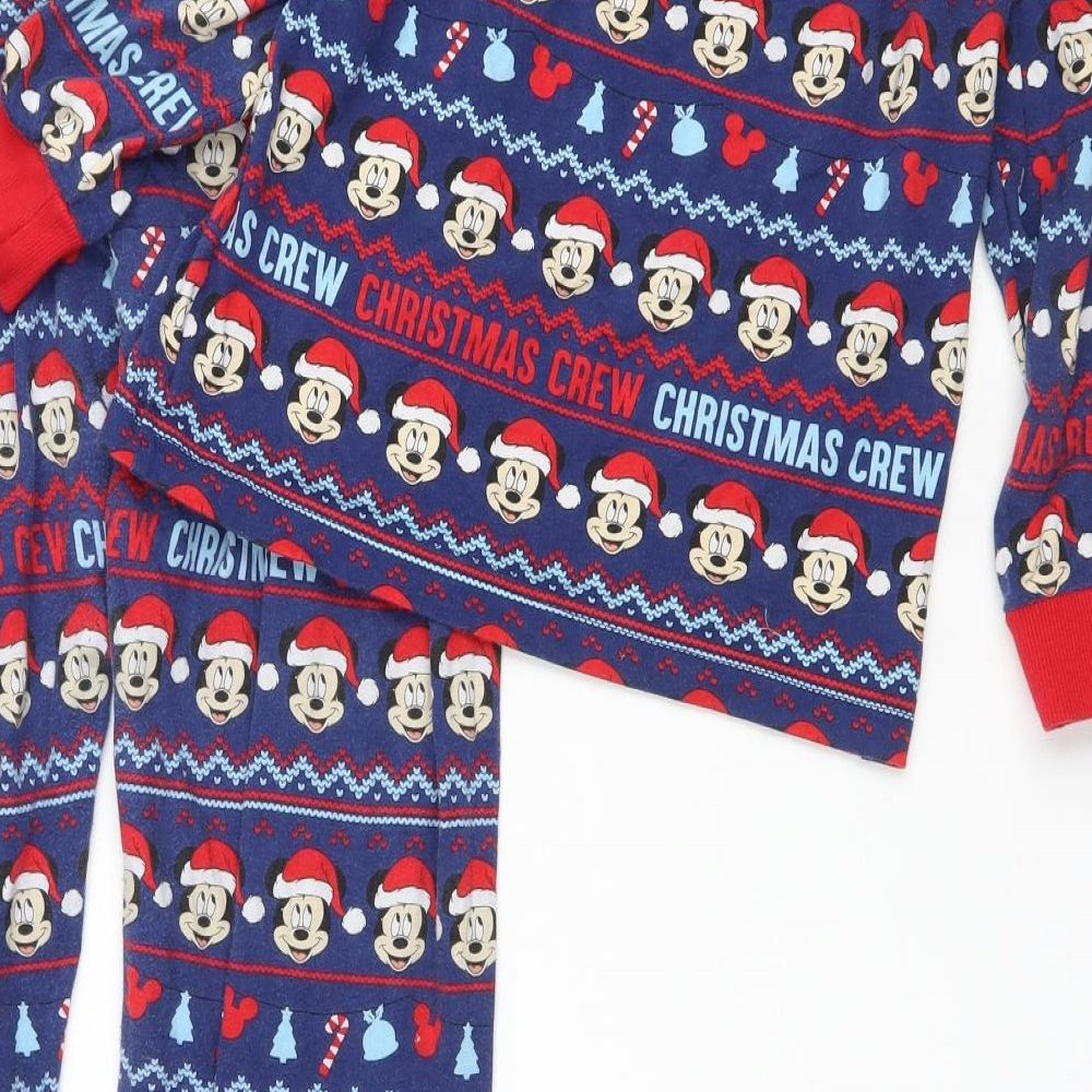 Disney Boys Blue Solid 100% Cotton Pyjama Set Size 6 Years - Mickey Mouse Christmas