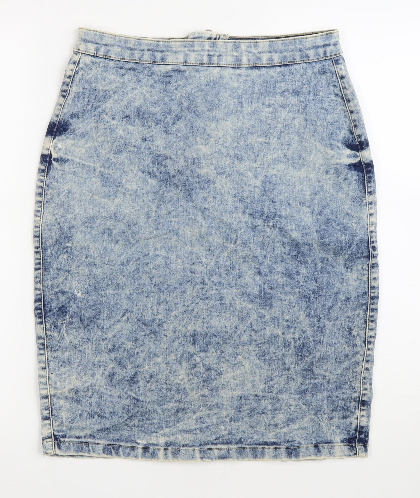 New Look Womens Blue Cotton Straight & Pencil Skirt Size 12 Zip - Acid Wash