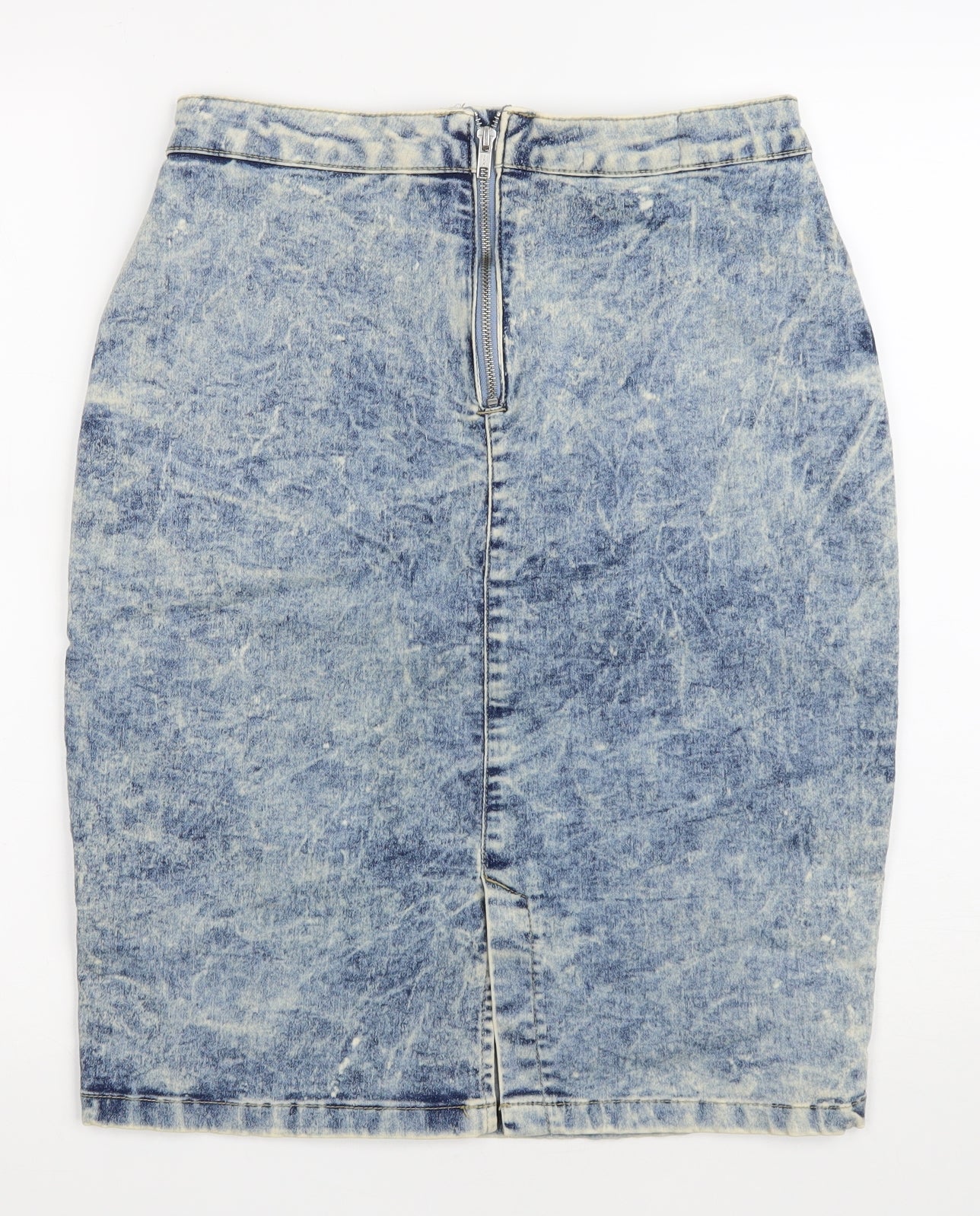 New Look Womens Blue Cotton Straight & Pencil Skirt Size 12 Zip - Acid Wash