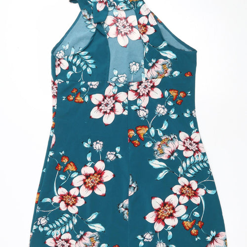 Preworn Womens Green Floral Polyester A-Line Size L Halter Zip