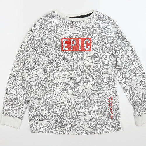 F&F Boys Ivory Camouflage Cotton Pullover Sweatshirt Size 8-9 Years - Dinosaur bone print