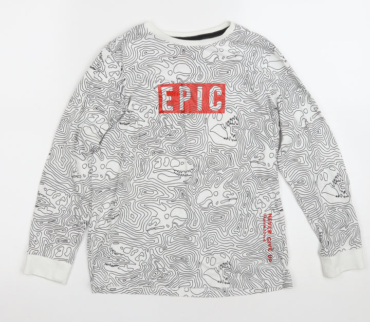 F&F Boys Ivory Camouflage Cotton Pullover Sweatshirt Size 8-9 Years - Dinosaur bone print