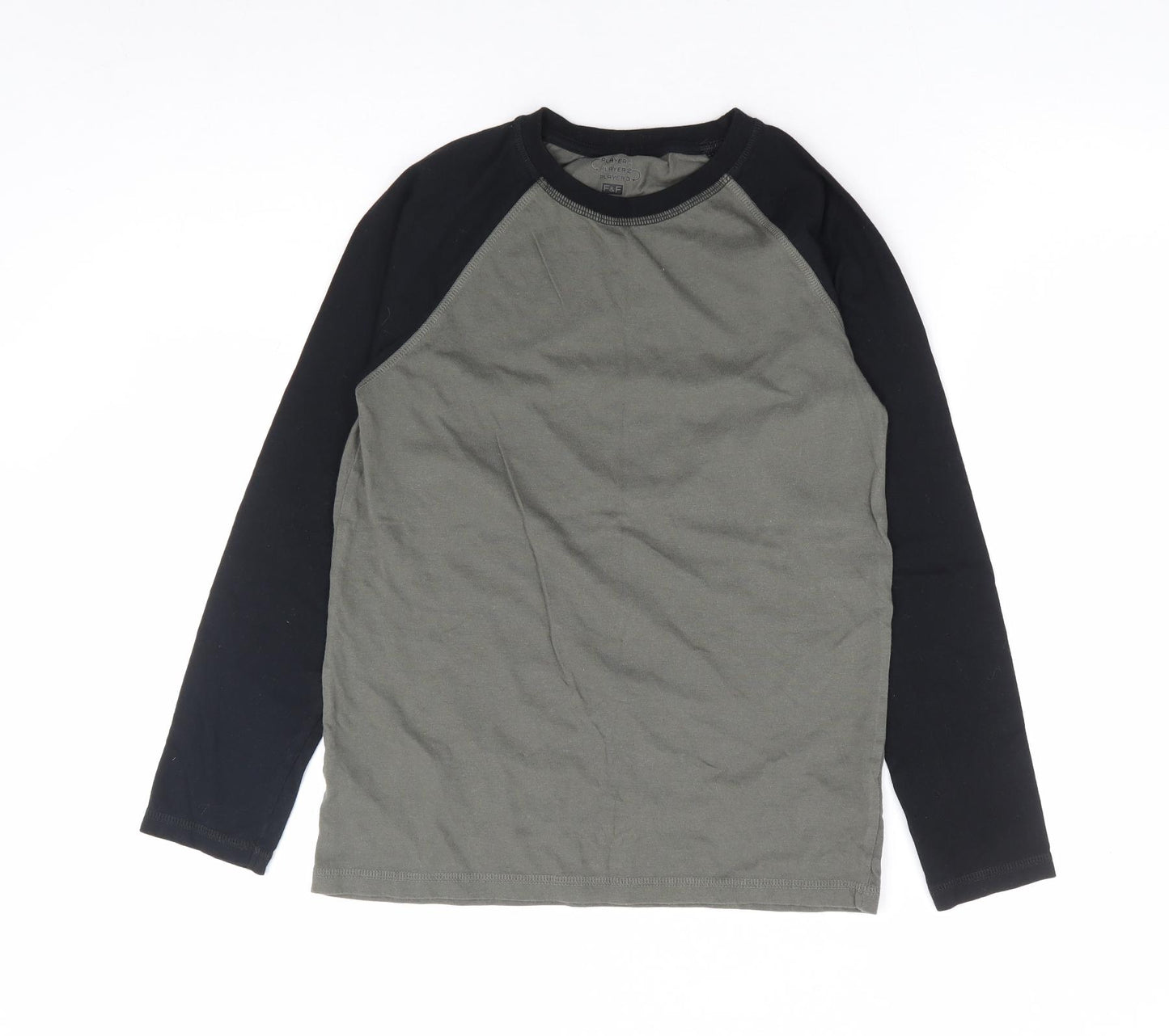 F&F Boys Green Cotton Ringer T-Shirt Size 10-11 Years Round Neck Pullover