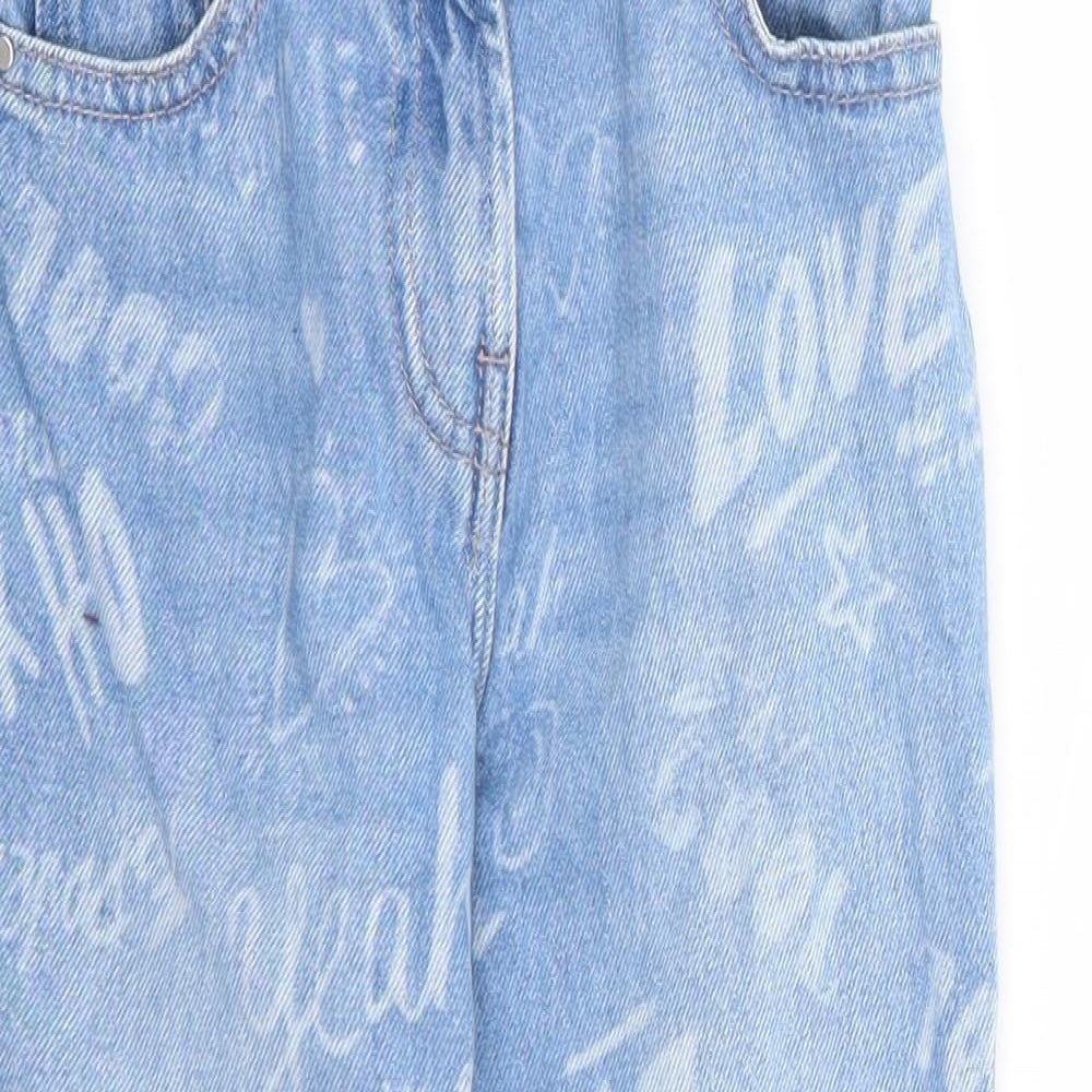 NEXT Girls Blue Geometric Cotton Straight Jeans Size 4 Years Regular Zip - Graffiti