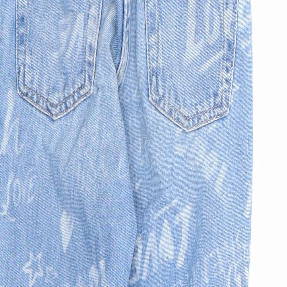 NEXT Girls Blue Geometric Cotton Straight Jeans Size 4 Years Regular Zip - Graffiti