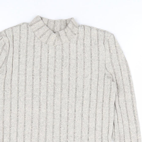 SheIn Girls Beige Polyester Pullover T-Shirt Size 11-12 Years Mock Neck Pullover - Ribbed