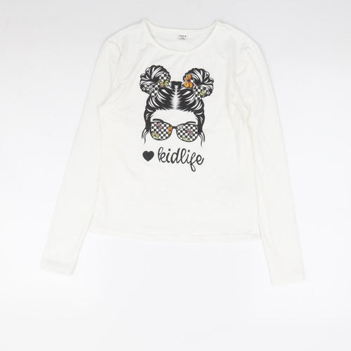 SheIn Girls White Polyester Basic T-Shirt Size 11-12 Years Round Neck Pullover - Butterfly, Kid Life