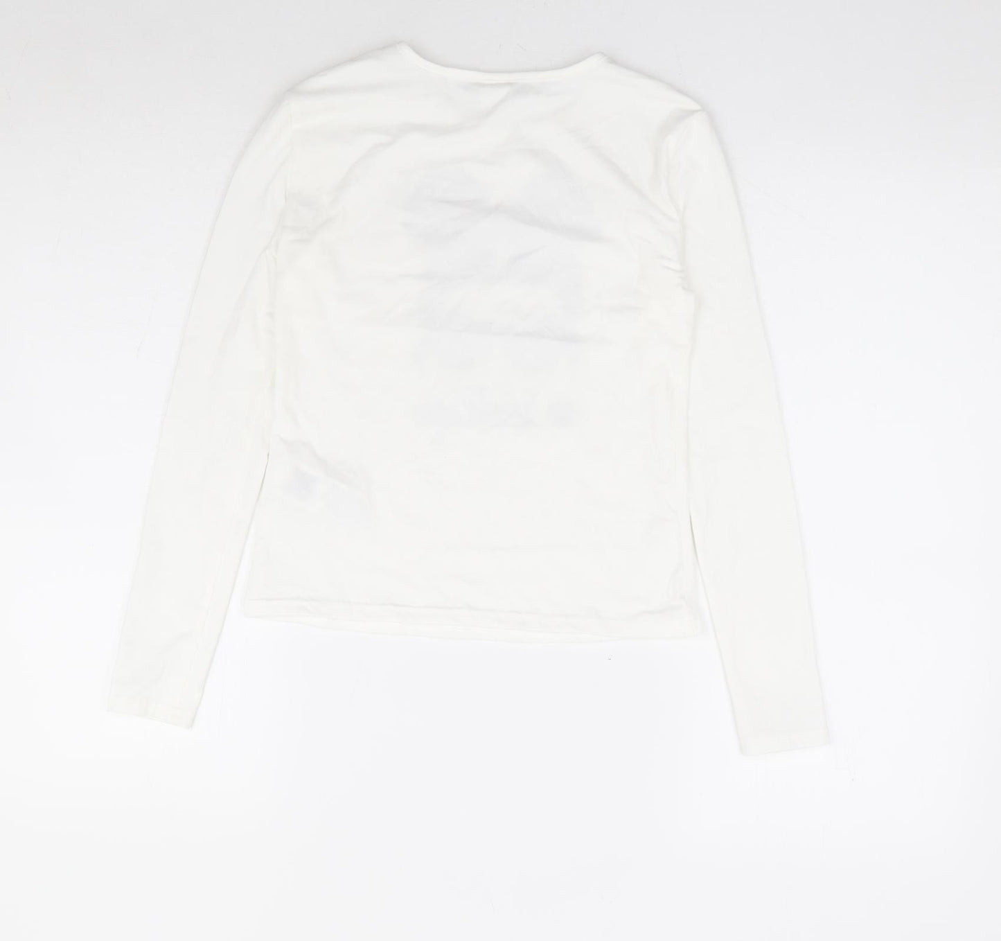 SheIn Girls White Polyester Basic T-Shirt Size 11-12 Years Round Neck Pullover - Butterfly, Kid Life