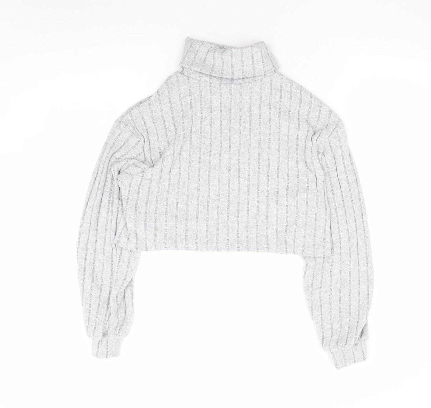 SheIn Girls Grey Polyester Cropped T-Shirt Size 11-12 Years Roll Neck Pullover - Ribbed