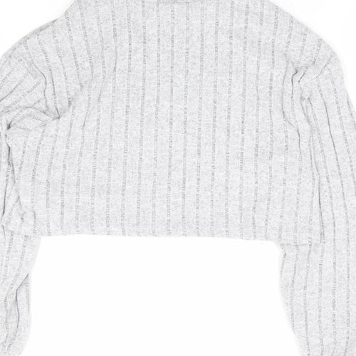 SheIn Girls Grey Polyester Cropped T-Shirt Size 11-12 Years Roll Neck Pullover - Ribbed
