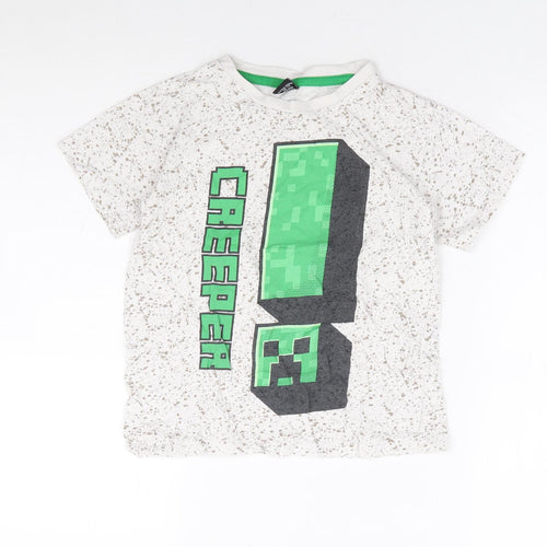 Peacocks Boys White Geometric Cotton Basic T-Shirt Size 7-8 Years Round Neck Pullover - Minecraft Creeper