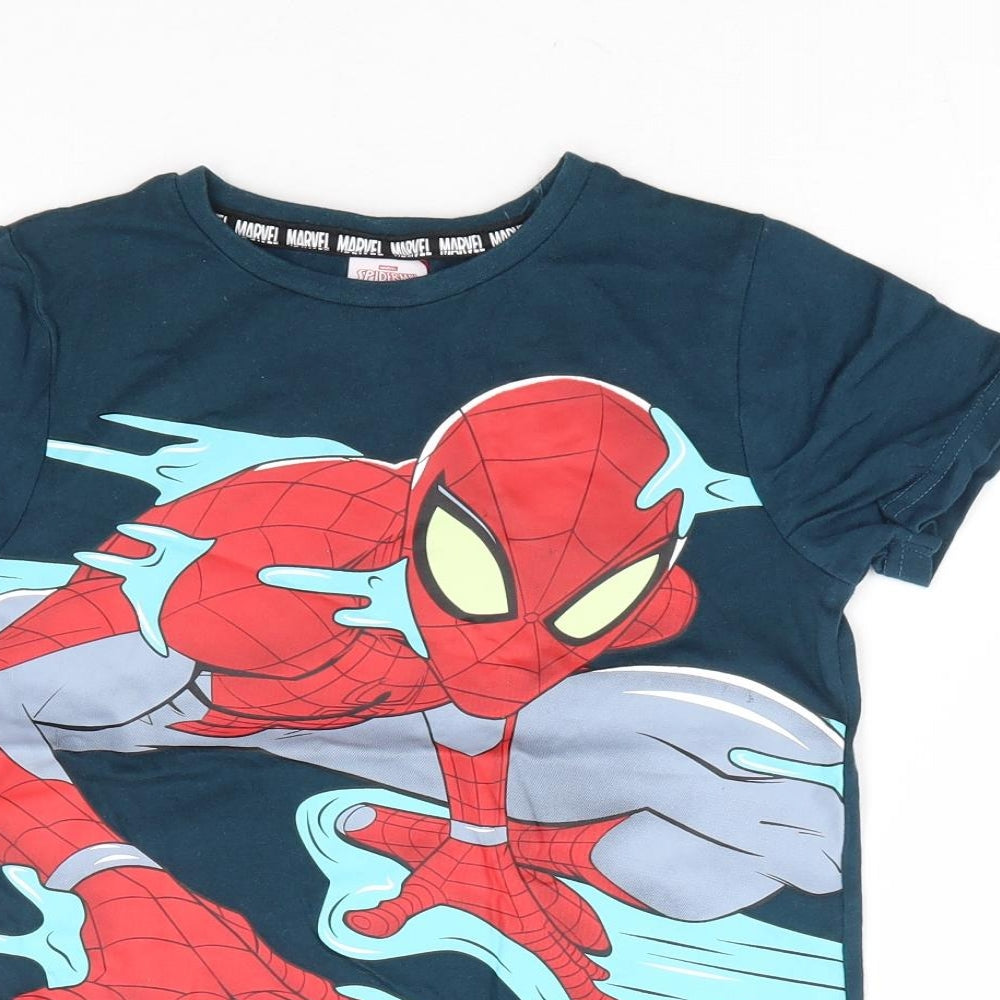 TU Boys Blue Cotton Basic T-Shirt Size 7 Years Round Neck Pullover - Spiderman
