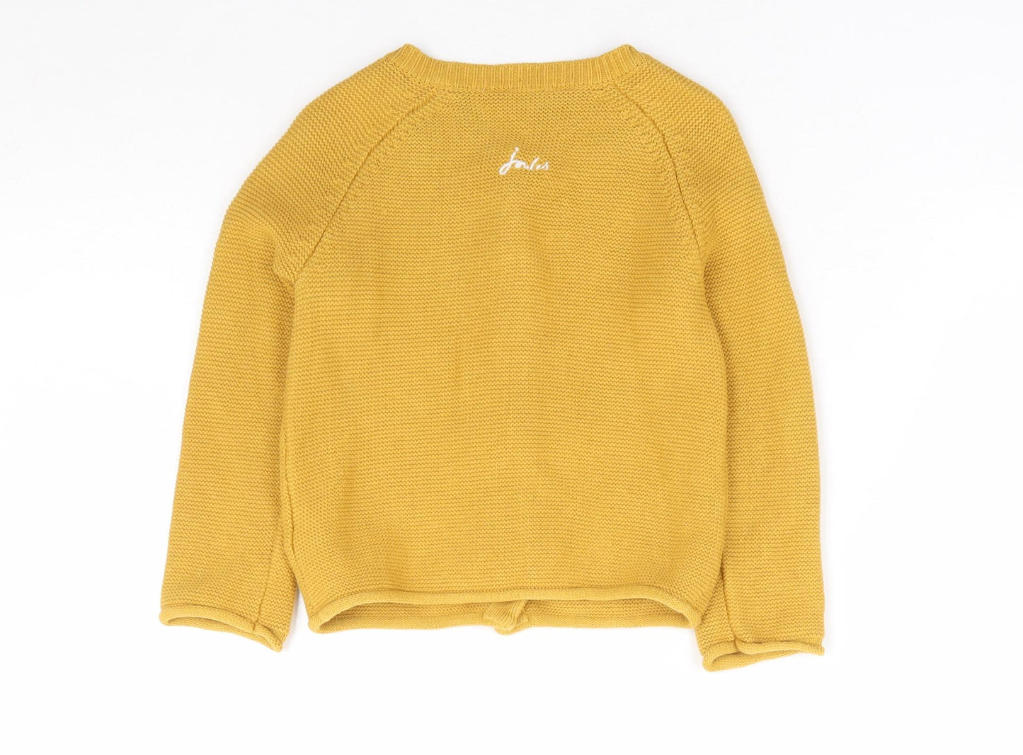 Joules Girls Yellow 100% Cotton Cardigan Jumper Size 18-24 Months Button - Bumblebee
