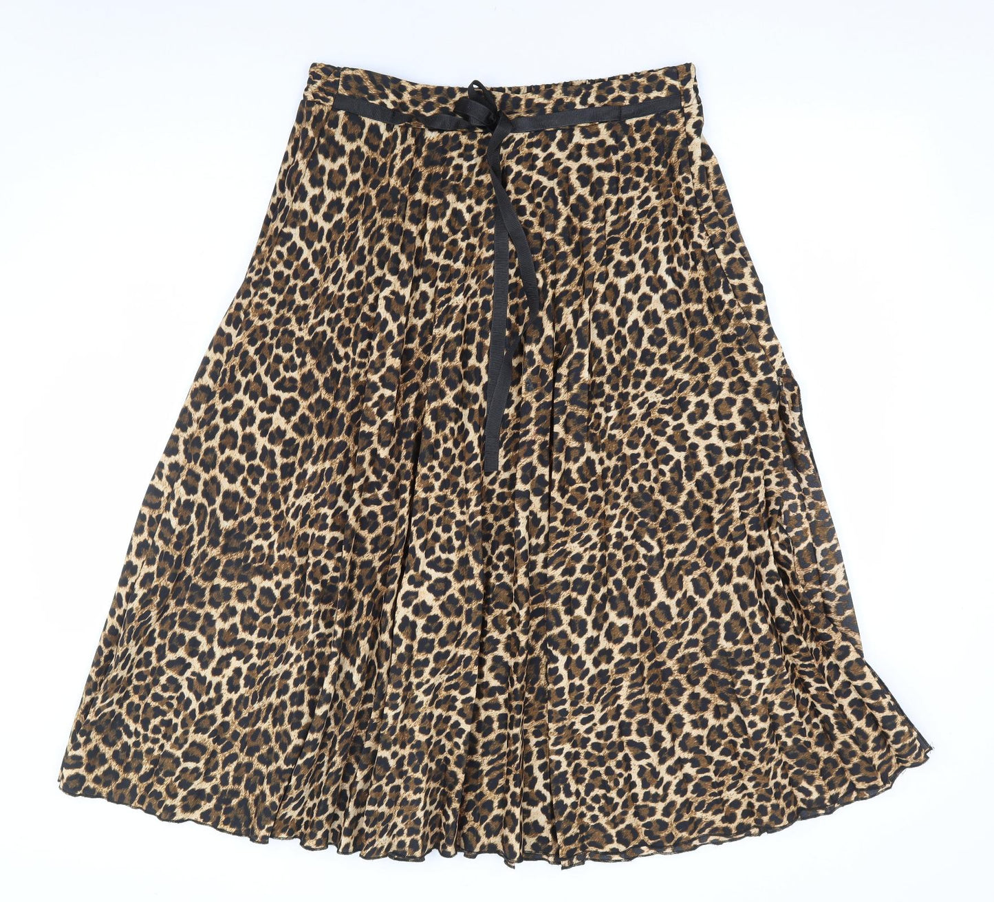 Zara Womens Brown Animal Print Polyester Pleated Skirt Size L Tie - Leopard Print