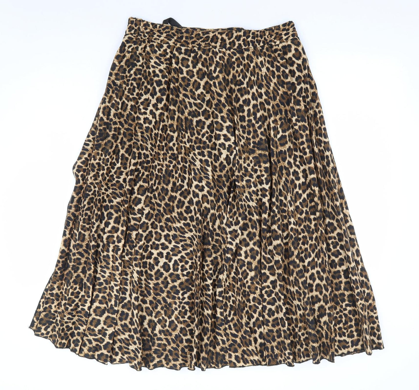 Zara Womens Brown Animal Print Polyester Pleated Skirt Size L Tie - Leopard Print