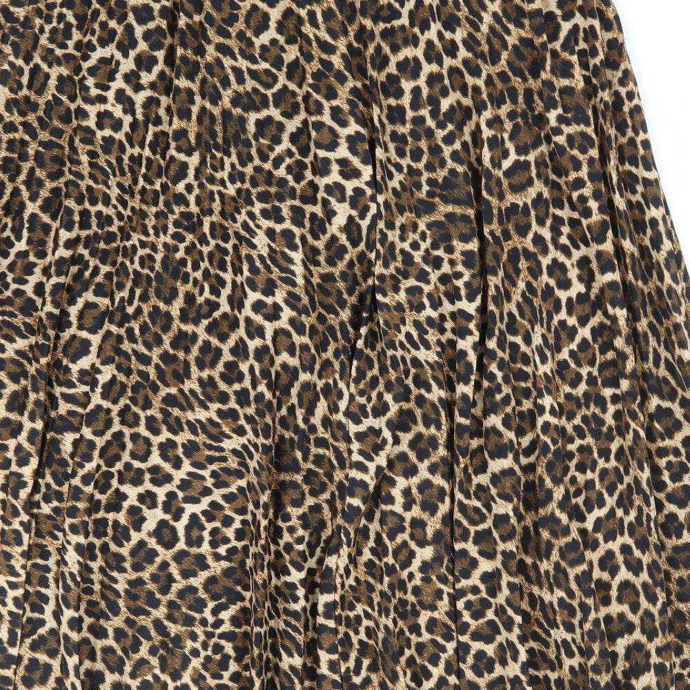 Zara Womens Brown Animal Print Polyester Pleated Skirt Size L Tie - Leopard Print