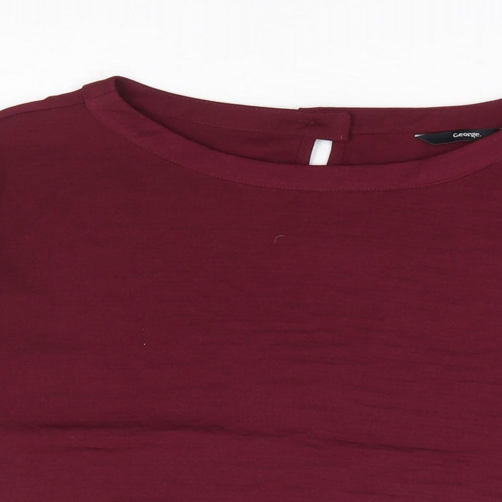 George Womens Purple Polyester Basic Blouse Size 14 Boat Neck