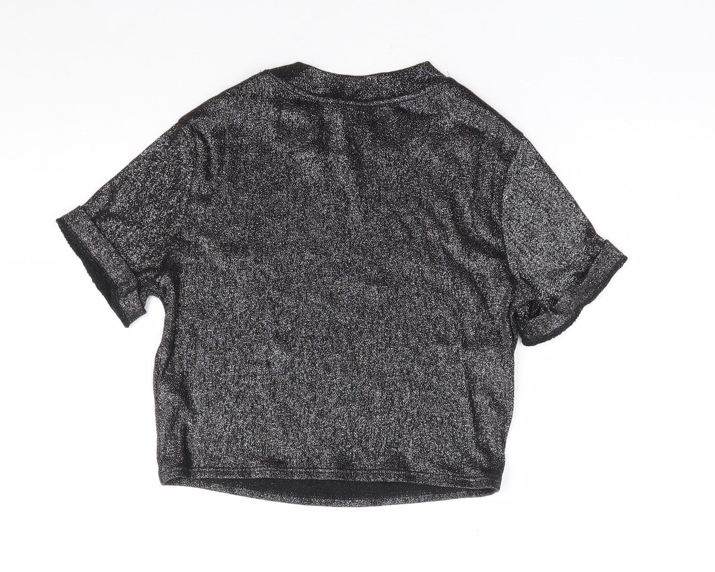Topshop Womens Silver Viscose Cropped T-Shirt Size 10 Mock Neck