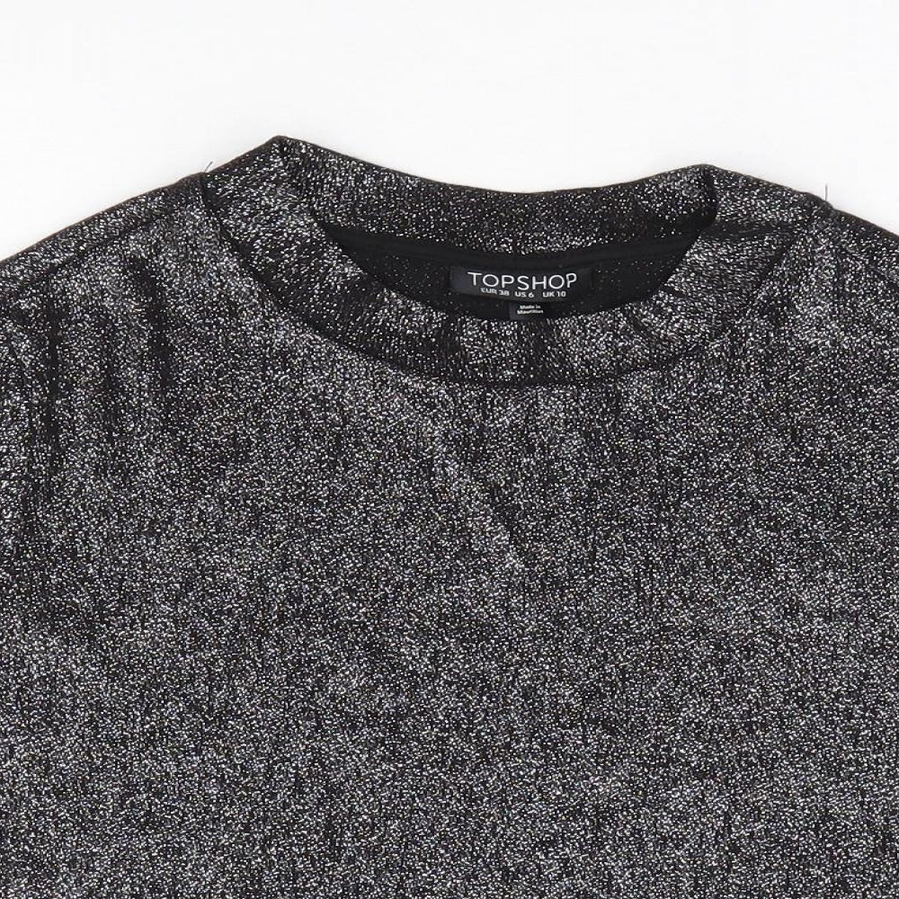 Topshop Womens Silver Viscose Cropped T-Shirt Size 10 Mock Neck