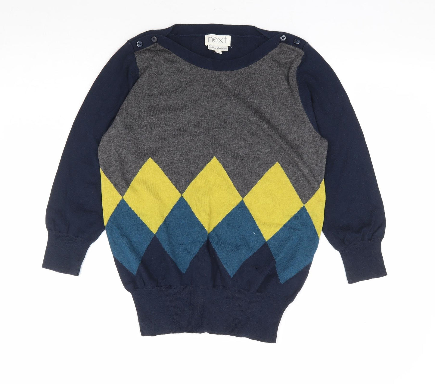 NEXT Womens Multicoloured Round Neck Argyle/Diamond Cotton Shrug Jumper Size 12